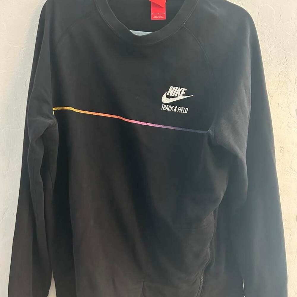 Nike Track & Field Sweatshirt Size L Black Rainbow Stripe Zip Side